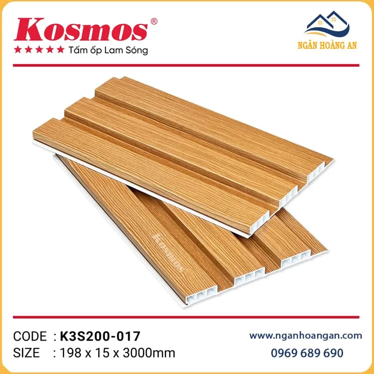 Lam Sóng Ốp Trần Nhựa Giả Gỗ Kosmos K3S200-017